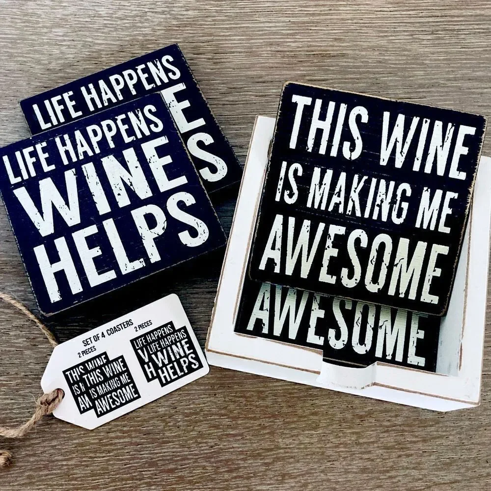 NWT 4-pc Rustic Wine Lover Coasters Set